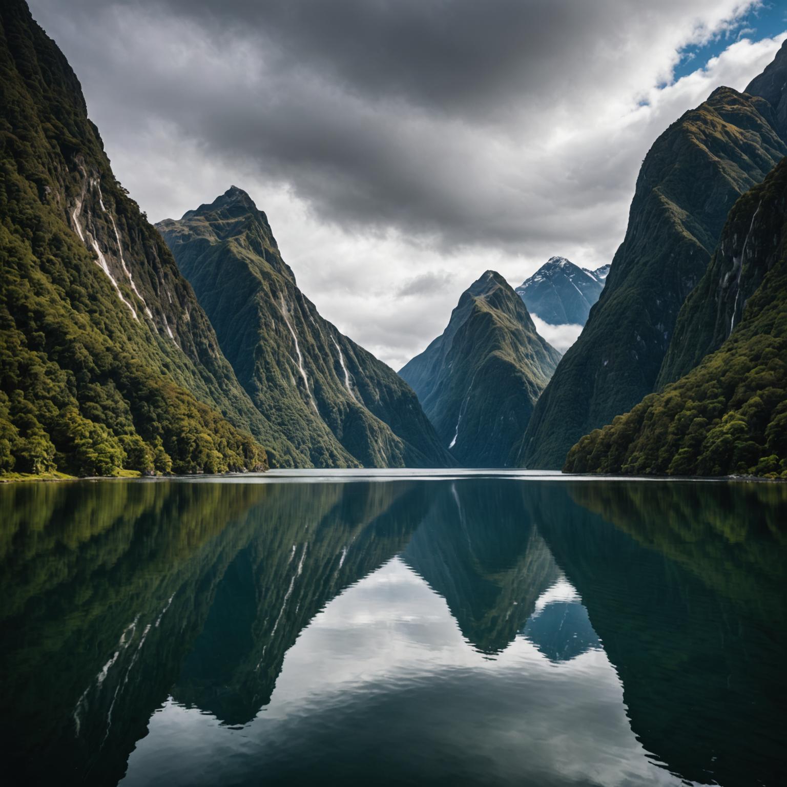 Turquoise glacial lake surrounded by snow-capped Southern Alps in New Zealand