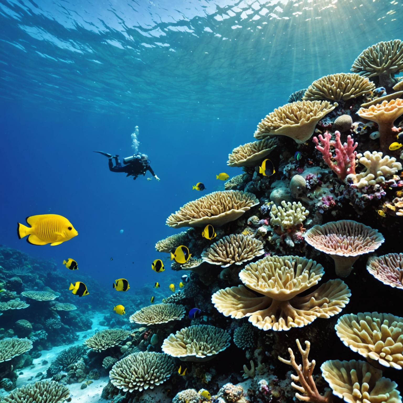 Snorkelling over vibrant coral on the Great Barrier Reef