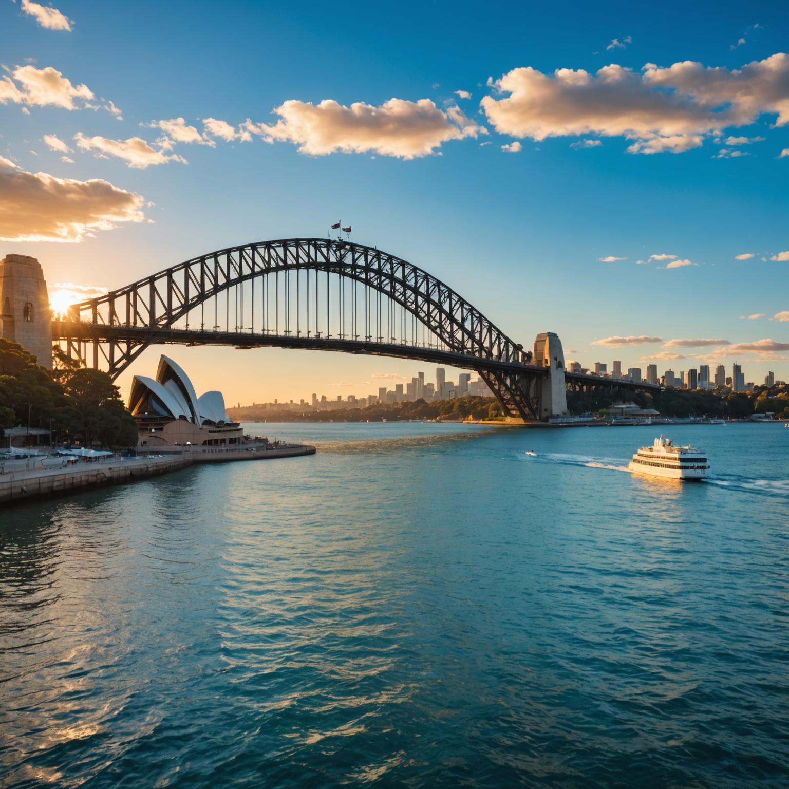 Sydney Opera House and Harbour Bridge at sunset