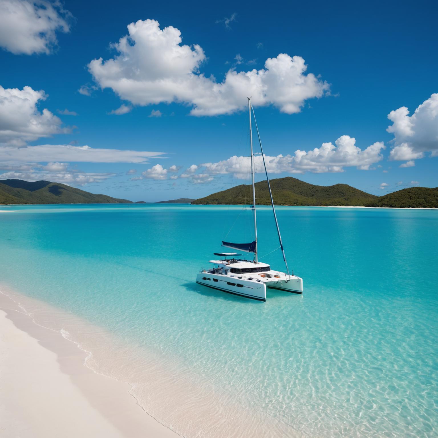 Sailing yacht anchored in a turquoise bay in the Whitsunday Islands